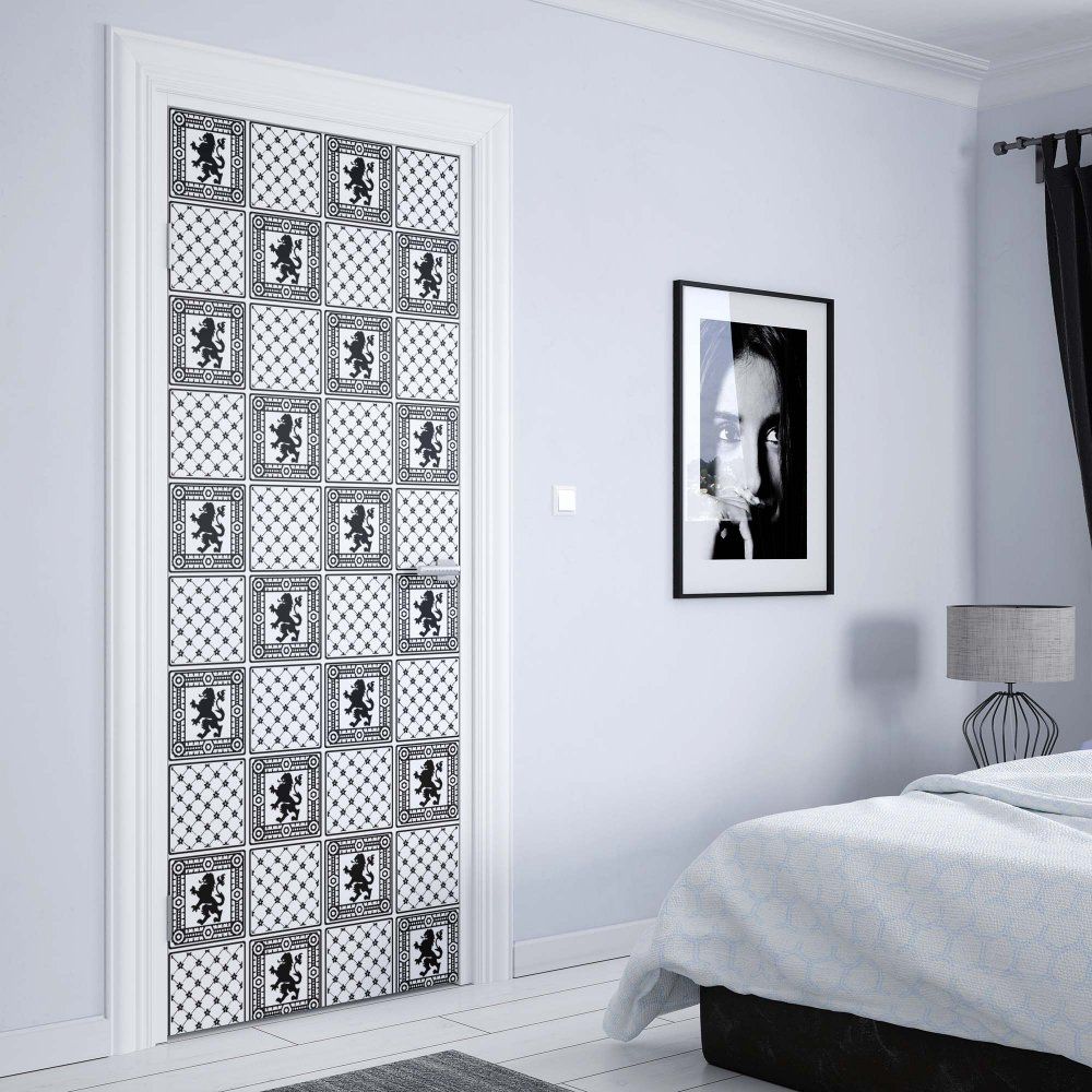GLIX Fototapeta na dveře - Vintage Tiles Pattern Black And White | 91x211 cm - GLIX DECO s.r.o.