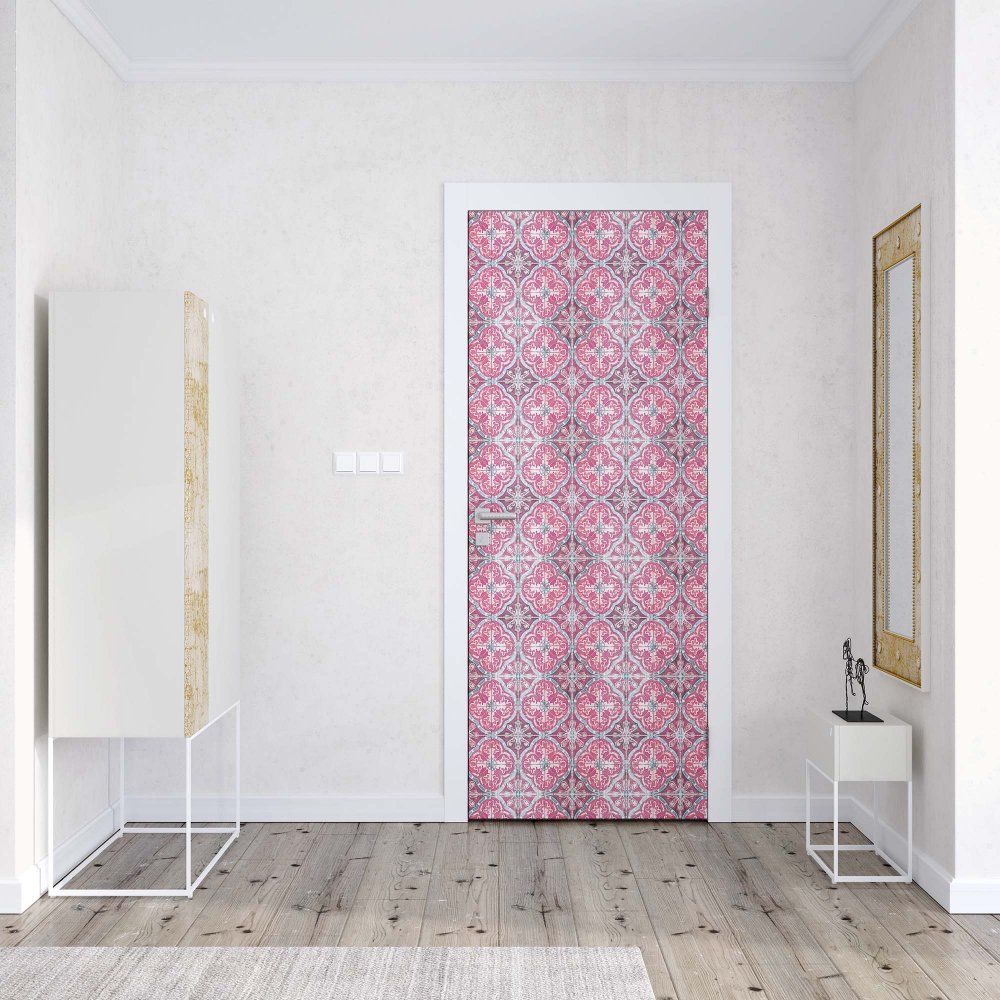 GLIX Fototapeta na dveře - Vintage Tiles Pattern Pink | 91x211 cm - GLIX DECO s.r.o.