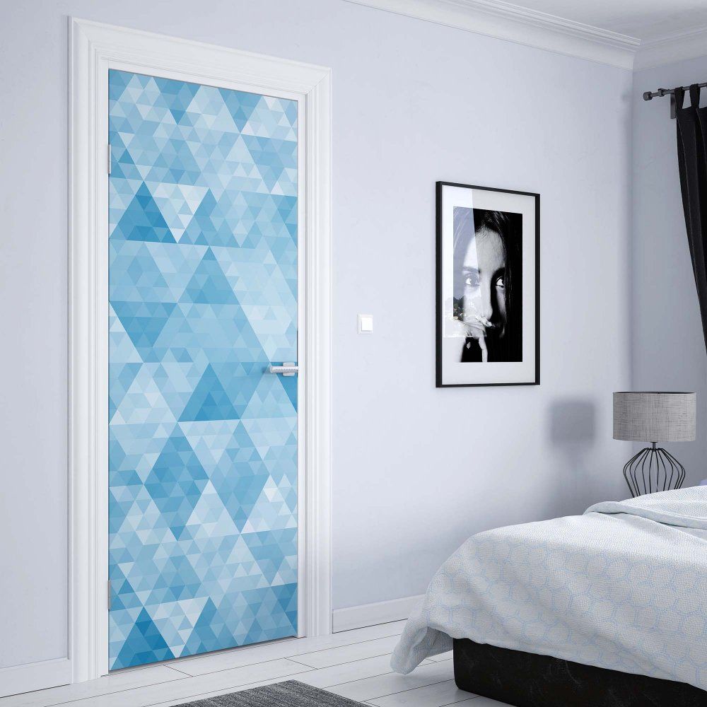 GLIX Fototapeta na dveře - Modern Geometric Triangle Design Blue | 91x211 cm - GLIX DECO s.r.o.