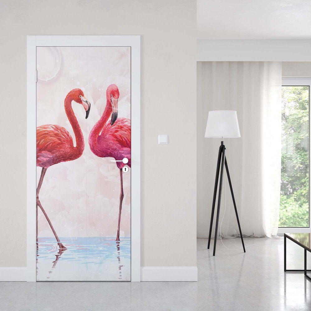 GLIX Fototapeta na dveře - Modern Tropical Flamingos | 91x211 cm - GLIX DECO s.r.o.