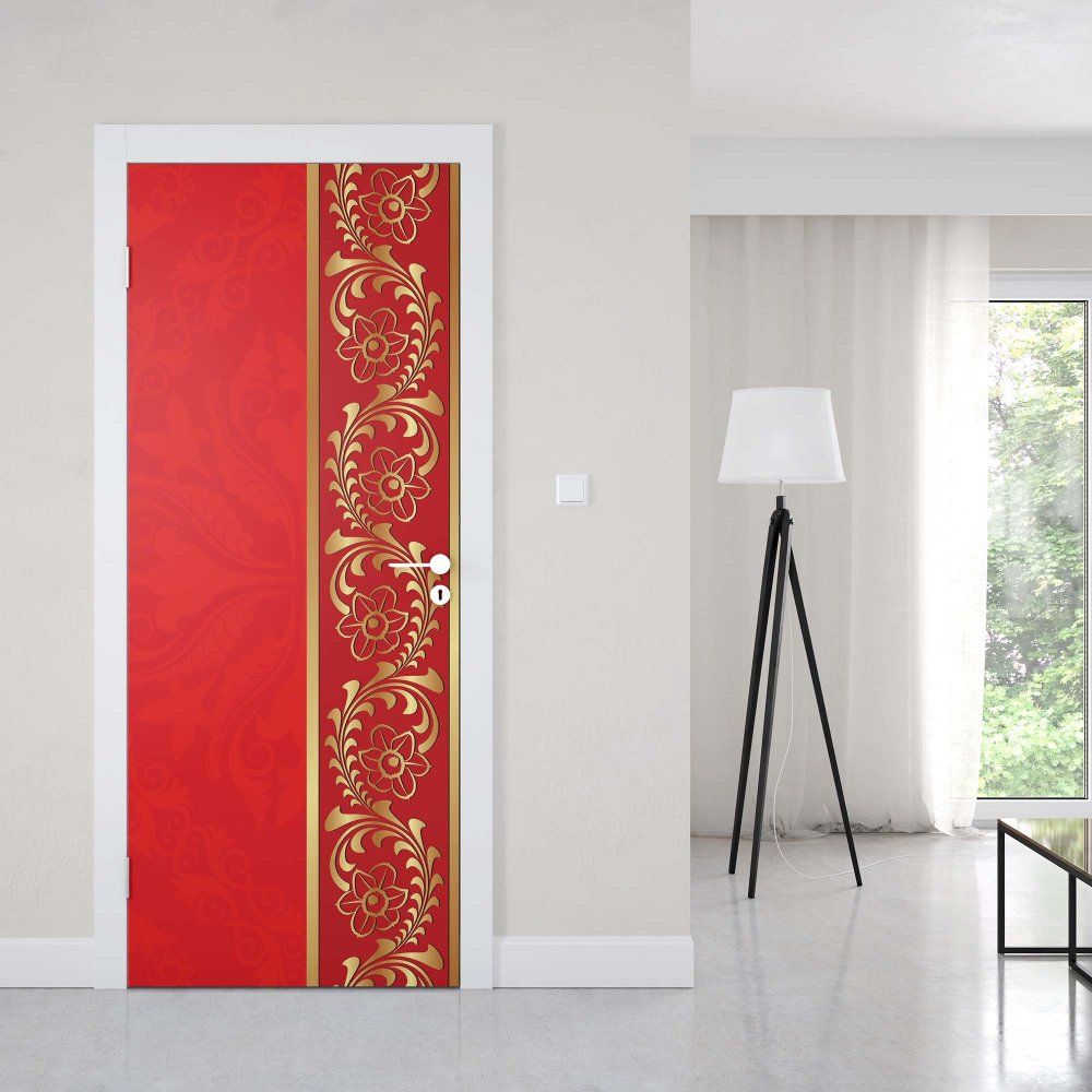 GLIX Fototapeta na dveře - Red Floral Design | 91x211 cm - GLIX DECO s.r.o.