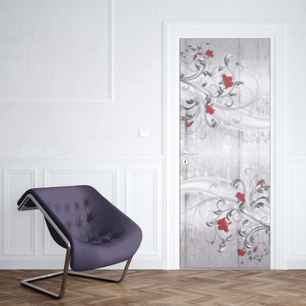 GLIX Fototapeta na dveře - šedá s ornamenty a květy | 91x211 cm - GLIX DECO s.r.o.