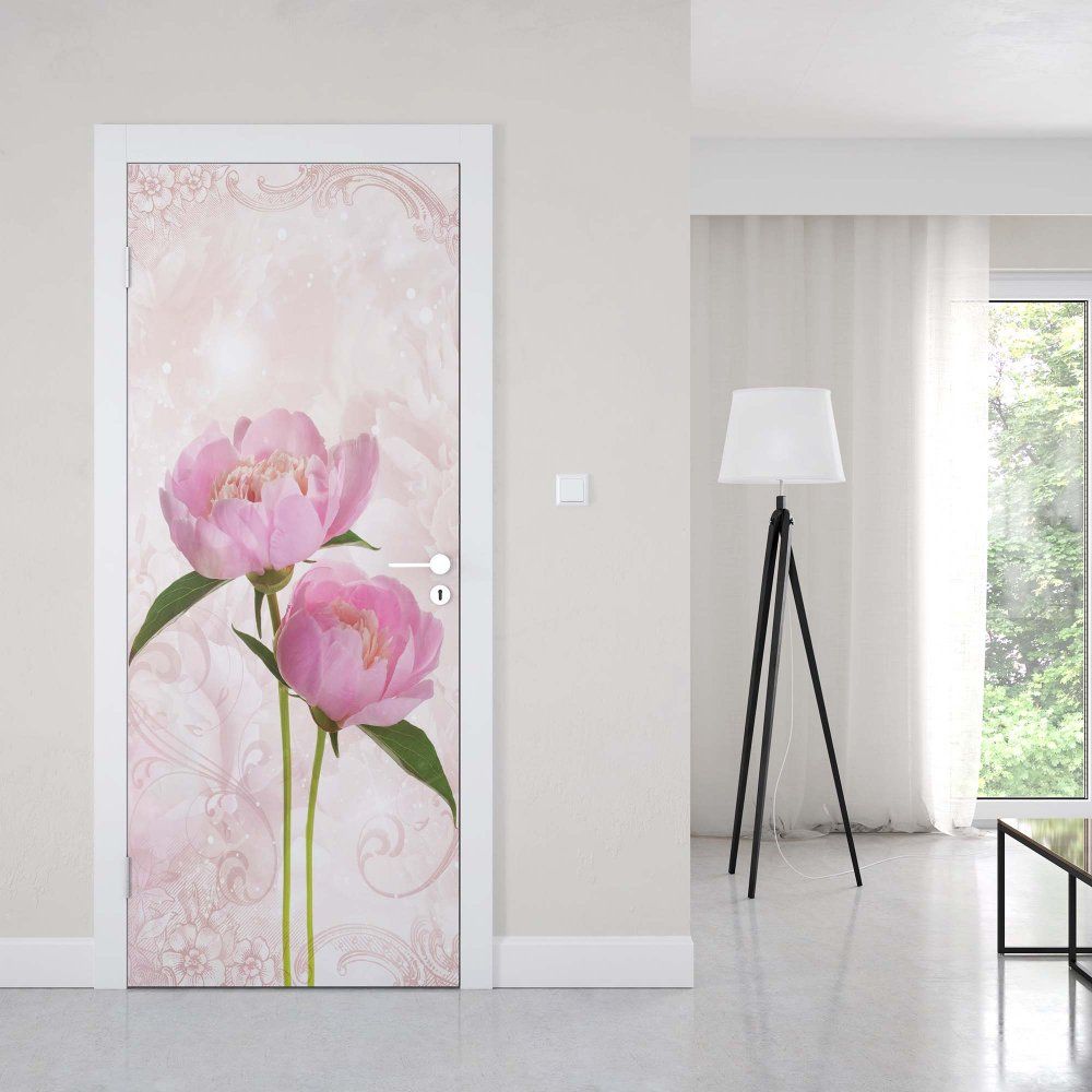 GLIX Fototapeta na dveře - Soft Flowers Pink Modern Floral | 91x211 cm - GLIX DECO s.r.o.