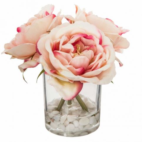 Emako Váza s kyticí umělých růžových květin s dřevěnými stonky - EMAKO.CZ s.r.o.