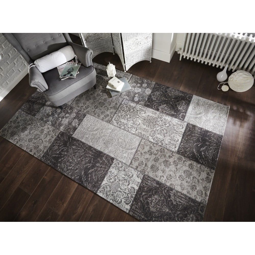 Flair Rugs koberce Kusový koberec Manhattan Patchwork Chenille Black/Grey - 120x170 cm - Bonami.cz