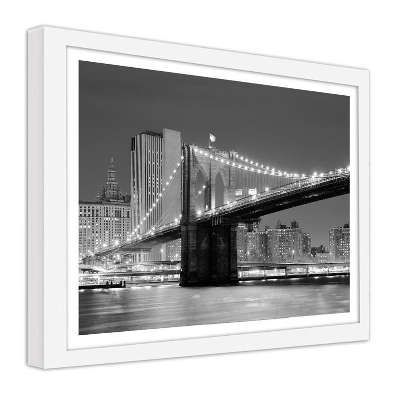 CARO Obraz v rámu - Brooklyn Bridge With A Cityscape Above The East River Bílá 40x30 cm - GLIX DECO s.r.o.