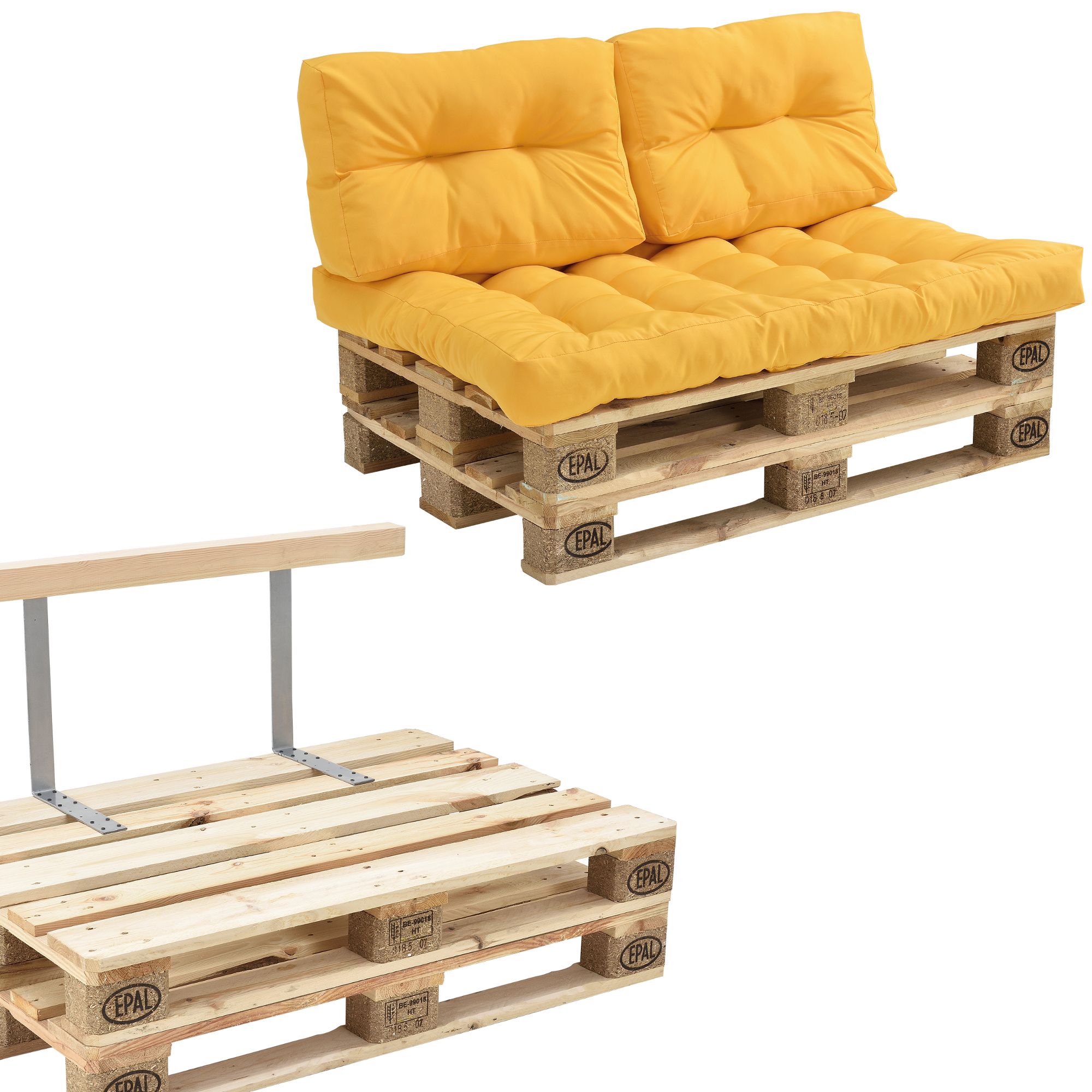[en.casa]® Paletový nábytek - kompletní sada - horčicově žlutá - model B - H.T. Trade Service GmbH & Co. KG