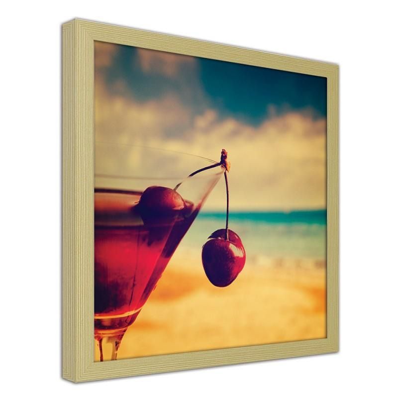 CARO Obraz v rámu - A Glass With A Cherry Přírodní 20x20 cm - GLIX DECO s.r.o.