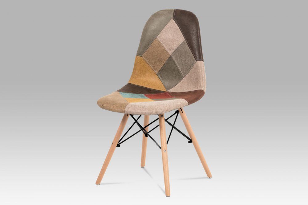 Jídelní židle, vícebarevná látka patchwork, masiv buk, kov černý AUCT-727 PW3 - Veselá Žena.cz