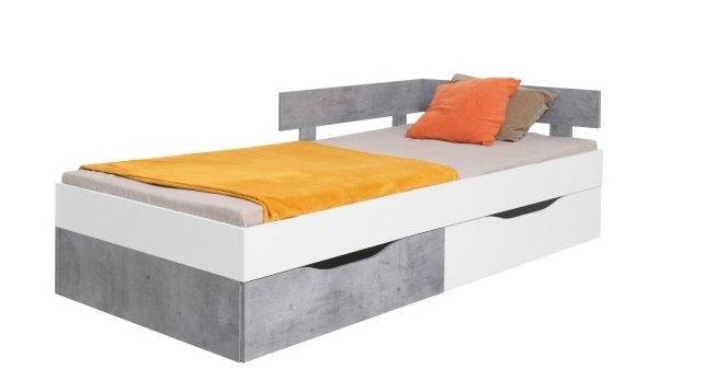 Studentská postel Omega 120x200cm s úložným prostorem - bílá/beton - Nábytek Harmonia s.r.o.