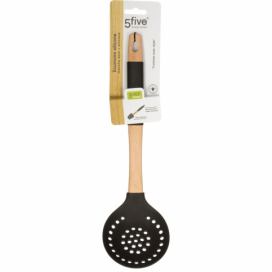 5five Simply Smart Černá silikonová kuchyňská lžíce s dřevěnými prvky