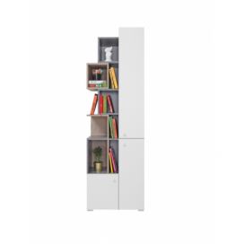 Knihovna Omega - bílá/dub/beton