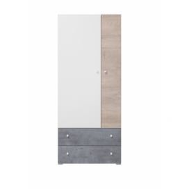 Šatní skříň Omega - bílá/dub/beton
