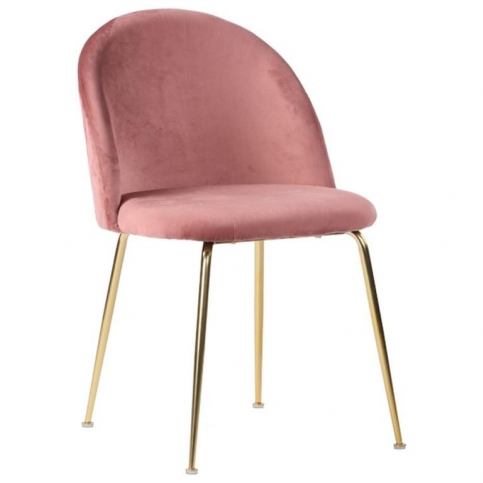 Jídelní židle Nordic Living Anneke, růžová/zlatá - Designovynabytek.cz