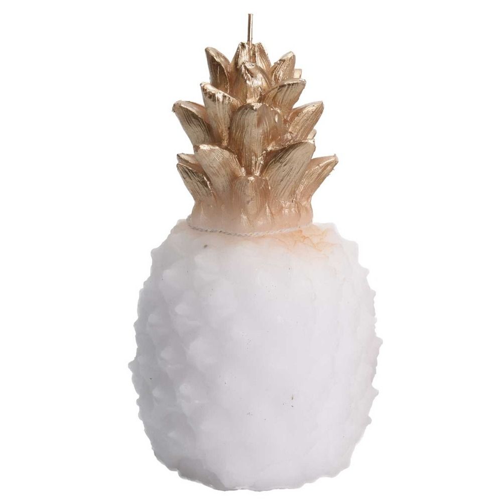 Emako Dekorativní svíčka ve tvaru ananas v bílé barvě se zlatými akcenty, vyřezávaná dekorativní svíčka - EMAKO.CZ s.r.o.