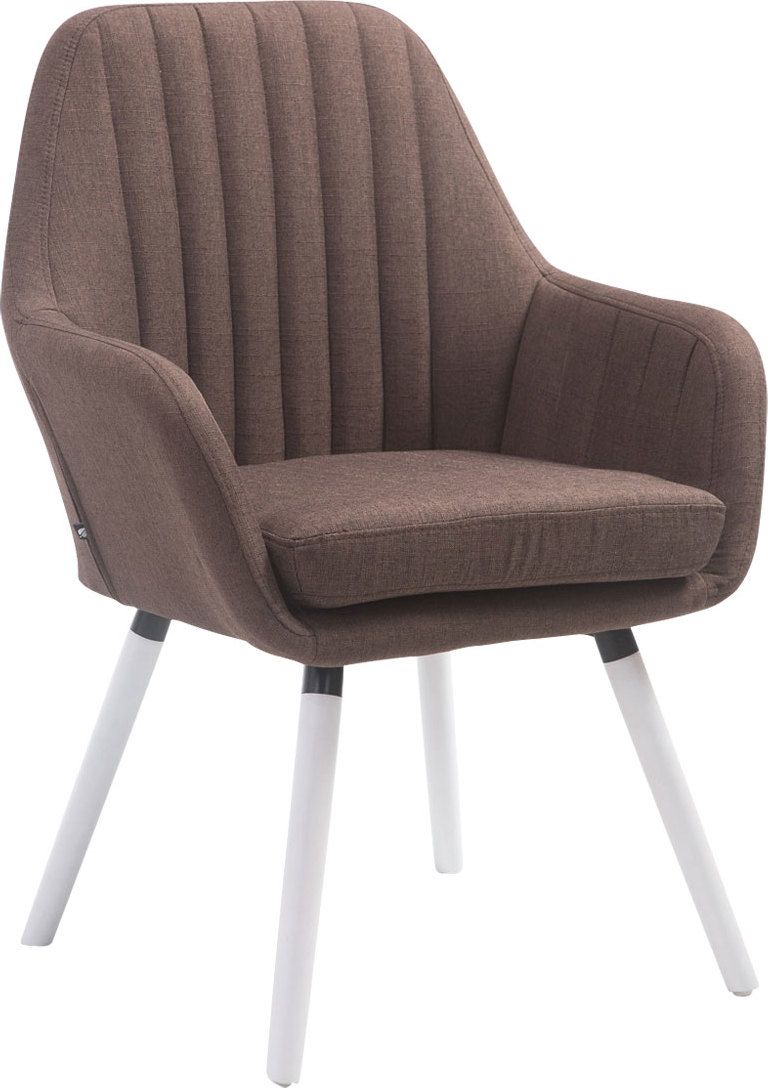 BHM Germany Jídelní židle s područkami, hnědá, textil, bílé nohy, maximální komfort u sezení, retro design Barva: hnědá - M DUM.cz