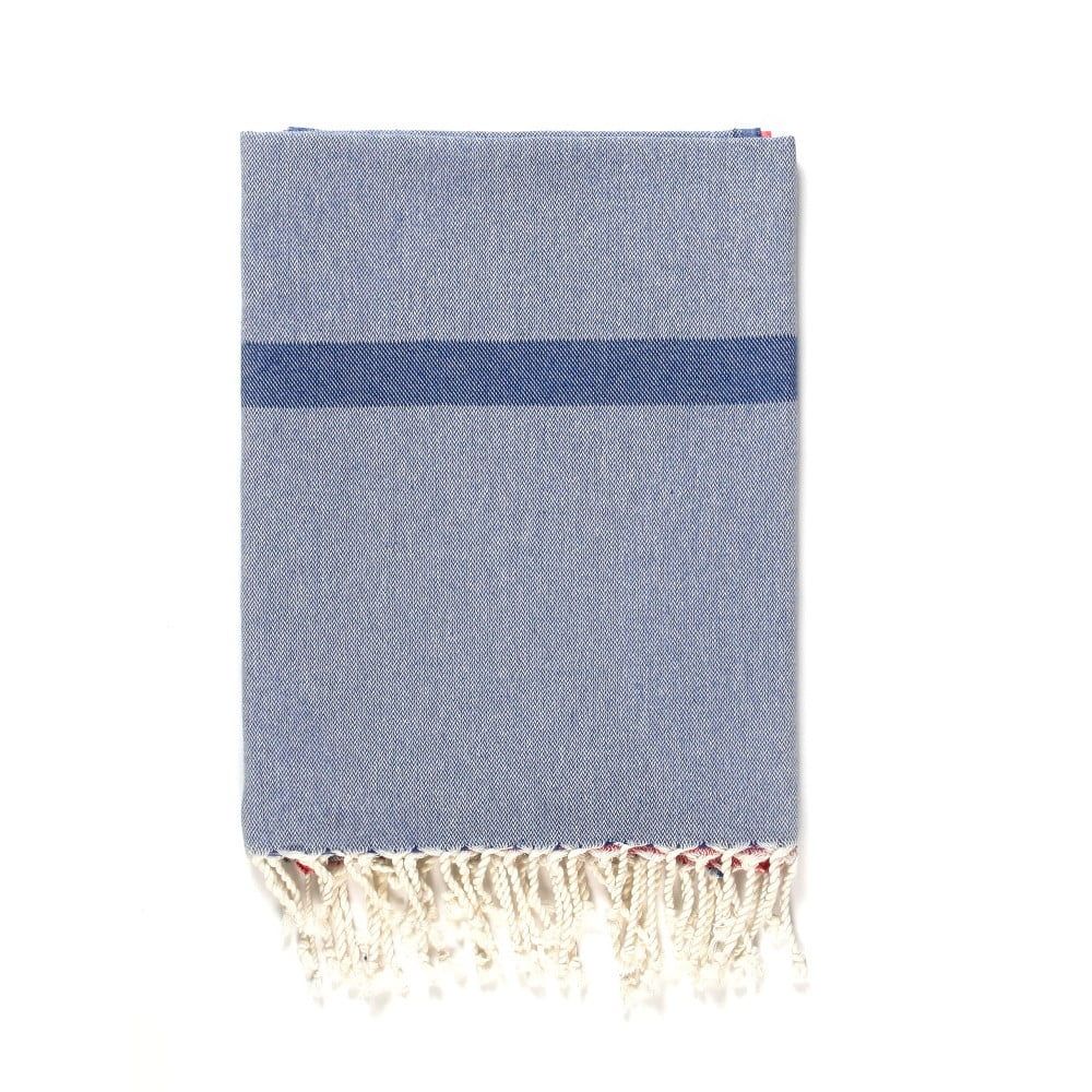 Modro-šedá osuška s příměsí bavlny Kate Louise Cotton Collection Line Blue Grey Pink, 100 x 180 cm - Bonami.cz