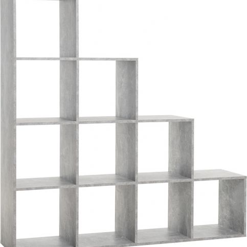 FARELA Regál s 10 úložnými prostory, 140 cm, beton, čtvercové, melamin, úložný prostor - M DUM.cz