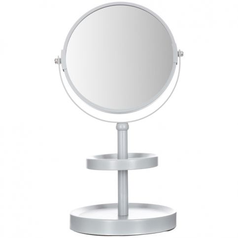 Emako Bílé zrcadlo stojící s policemi, kulaté kosmetické zrcadlové zvětšení na jedné - EMAKO.CZ s.r.o.