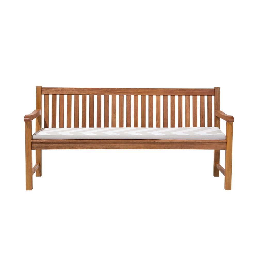 Dřevěná zahradní lavice s polštářem se šedo-béžovým cik-cak vzorem 180cm JAVA - Beliani.cz