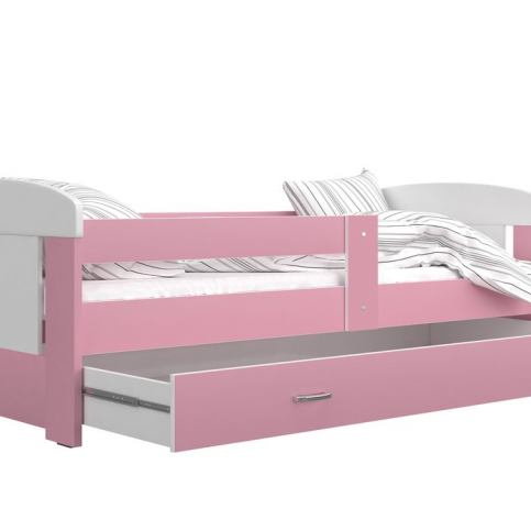 Dětská postel JAKUB Color, 80x160, včetně ÚP, bílý/růžový - VÝPRODEJ Č. 1204 - Expedo s.r.o.