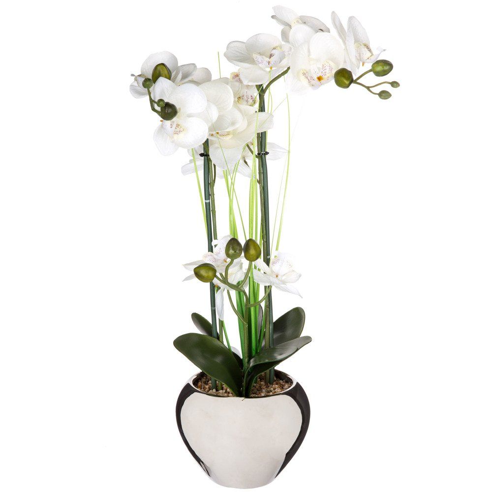 Atmosphera Umělá květina, tři orchideje s bílými květy v stříbrném květináči - EMAKO.CZ s.r.o.