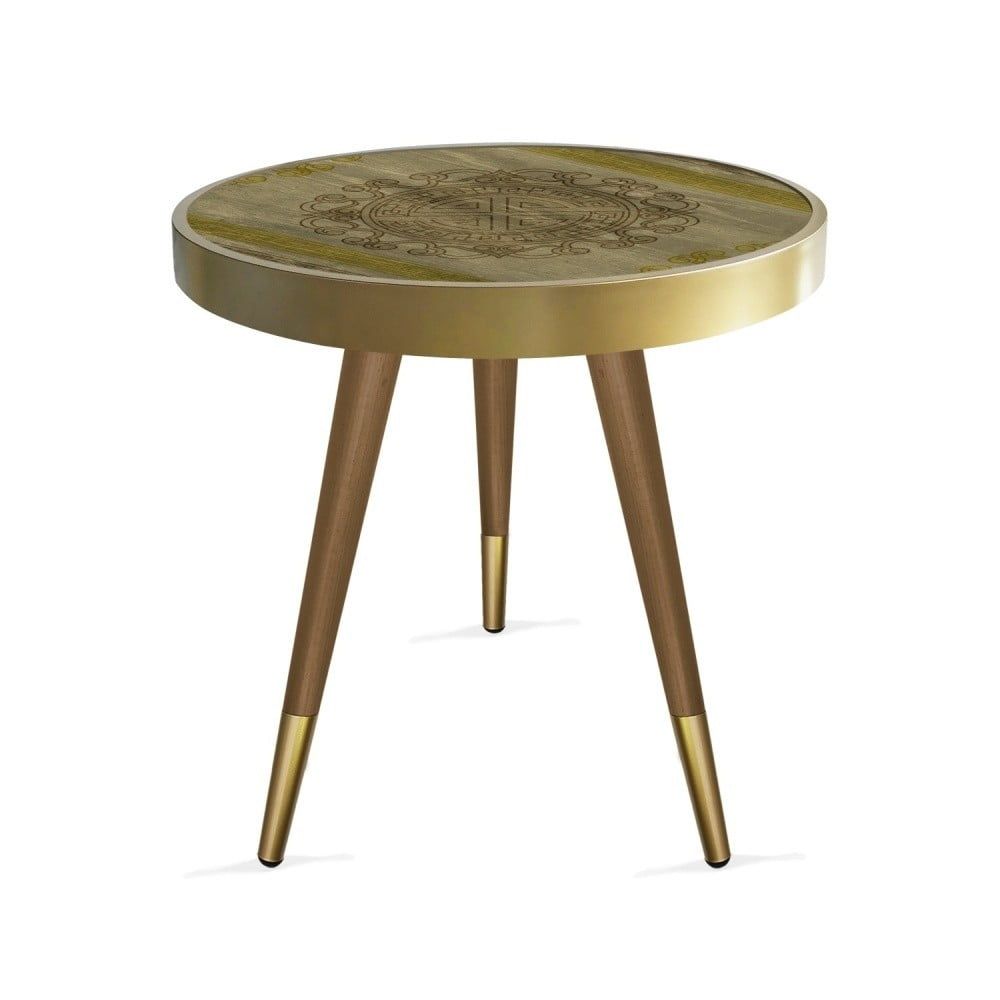 Příruční stolek Rassino Wooden Brown Yellow Circle, ⌀ 45 cm - Bonami.cz