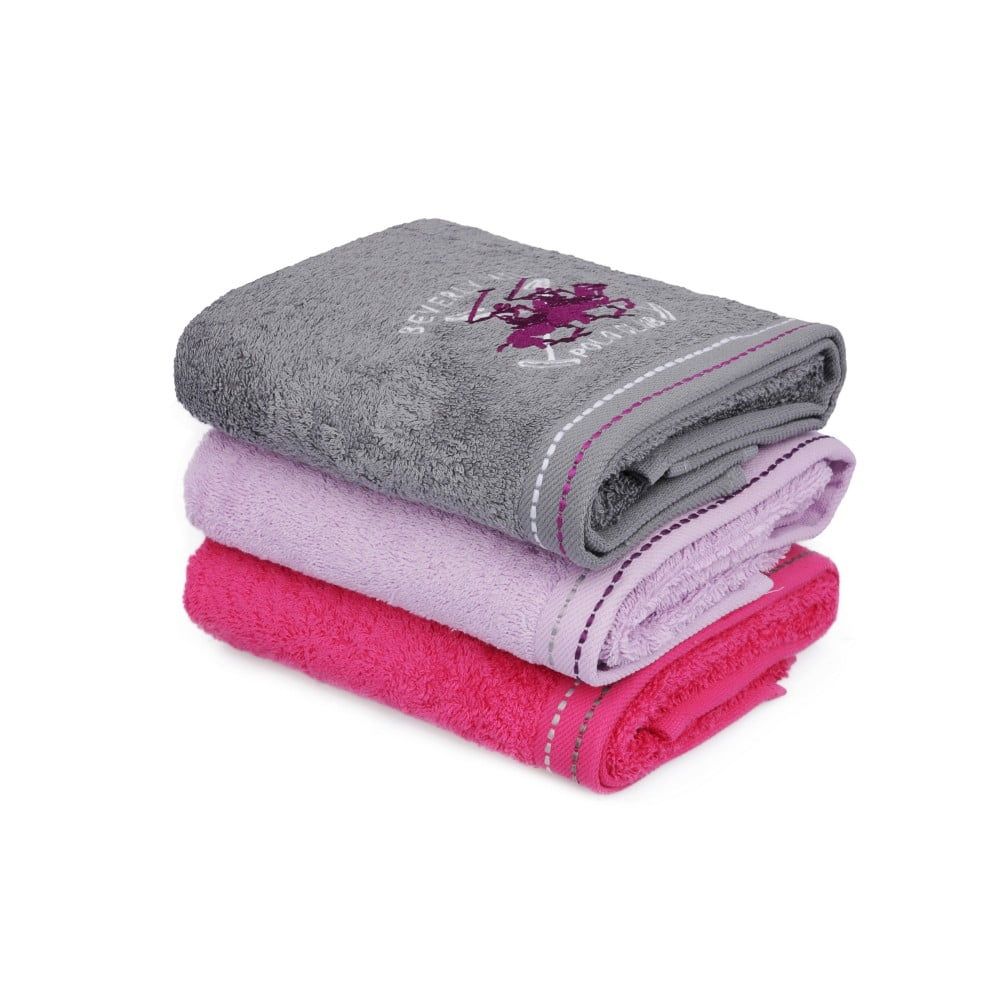 Sada 3 růžovo-šedých bavlněných ručníků na ruce do koupelny, 90 x 50 cm - Bonami.cz