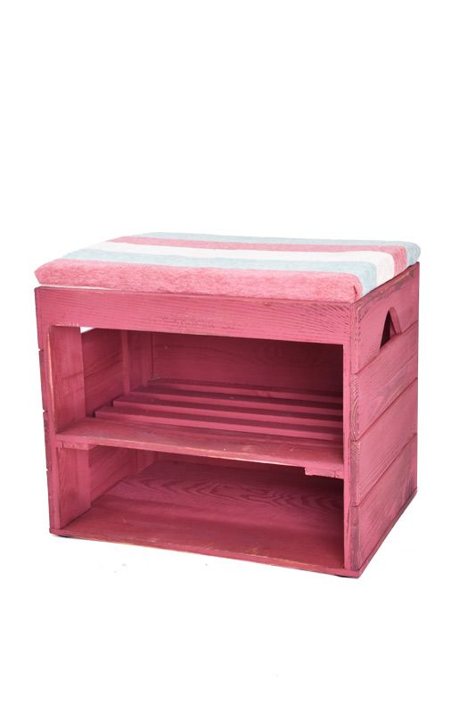 Vingo Dřevěný botník s lavicí, červená - 45 x 32 cm - Vingo