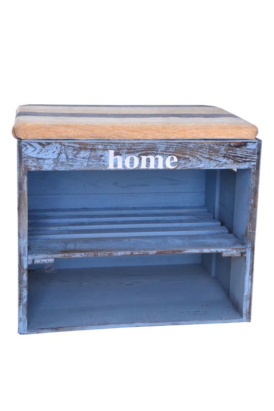 Vingo Dřevěný botník s lavicí, modrý - 50 x 35 cm - Vingo