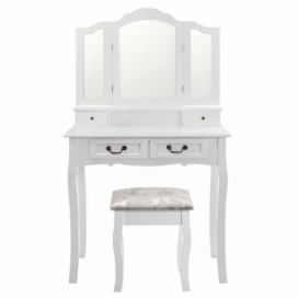 Tempo Kondela Toaletní stolek s taburetem REGINA NEW - bílá/stříbrná
