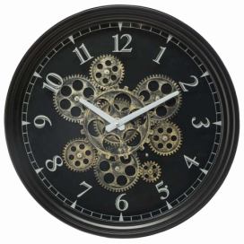 Atmosphera Kulaté nástěnné hodiny s grafikou ozubených koleček, nadčasový dekorační prvek