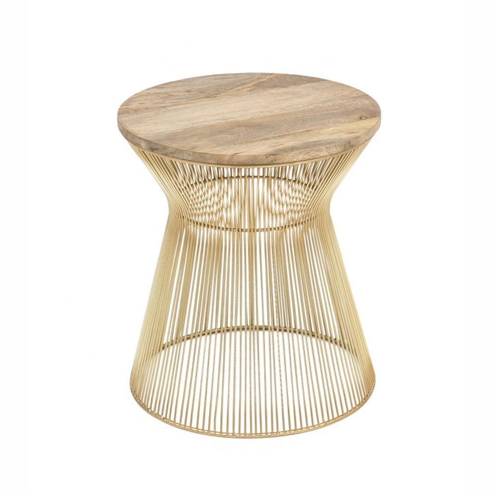 Odkládací stolek ve zlaté barvě s dřevěnou deskou WOOX LIVING Chloe, ⌀ 40 cm - Bonami.cz