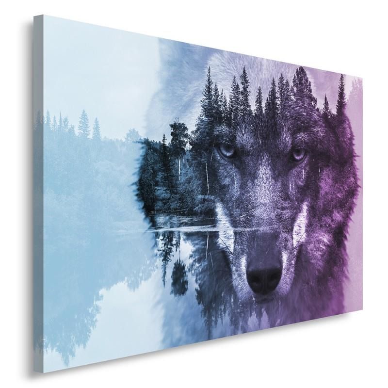 CARO Obraz na plátně - Wolf On The Background Of The Forest - Purple 40x30 cm - GLIX DECO s.r.o.