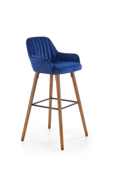 Halmar Barová židle H-93, ořech/tmavě modrá - ATAN Nábytek