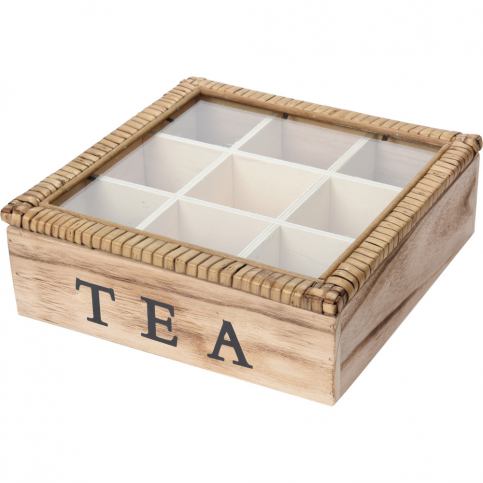 EH Excellent Houseware Dřevěný box na čaj 9 přihrádek TEA kazeta - EMAKO.CZ s.r.o.