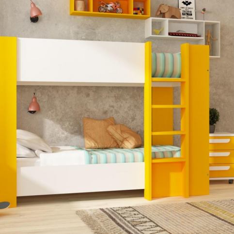 Patrová postel pro dvě děti Bo11 - bílá, žlutá - Nábytek aldo - NE
