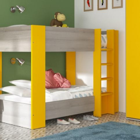 Patrová postel pro dvě děti Bo11 - dub molina, žlutá - Nábytek aldo - NE