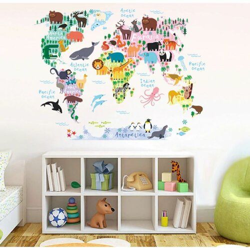 Samolepicí dekorace Dětská mapa světa zvířátka, 90 x 70 cm - 4home.cz