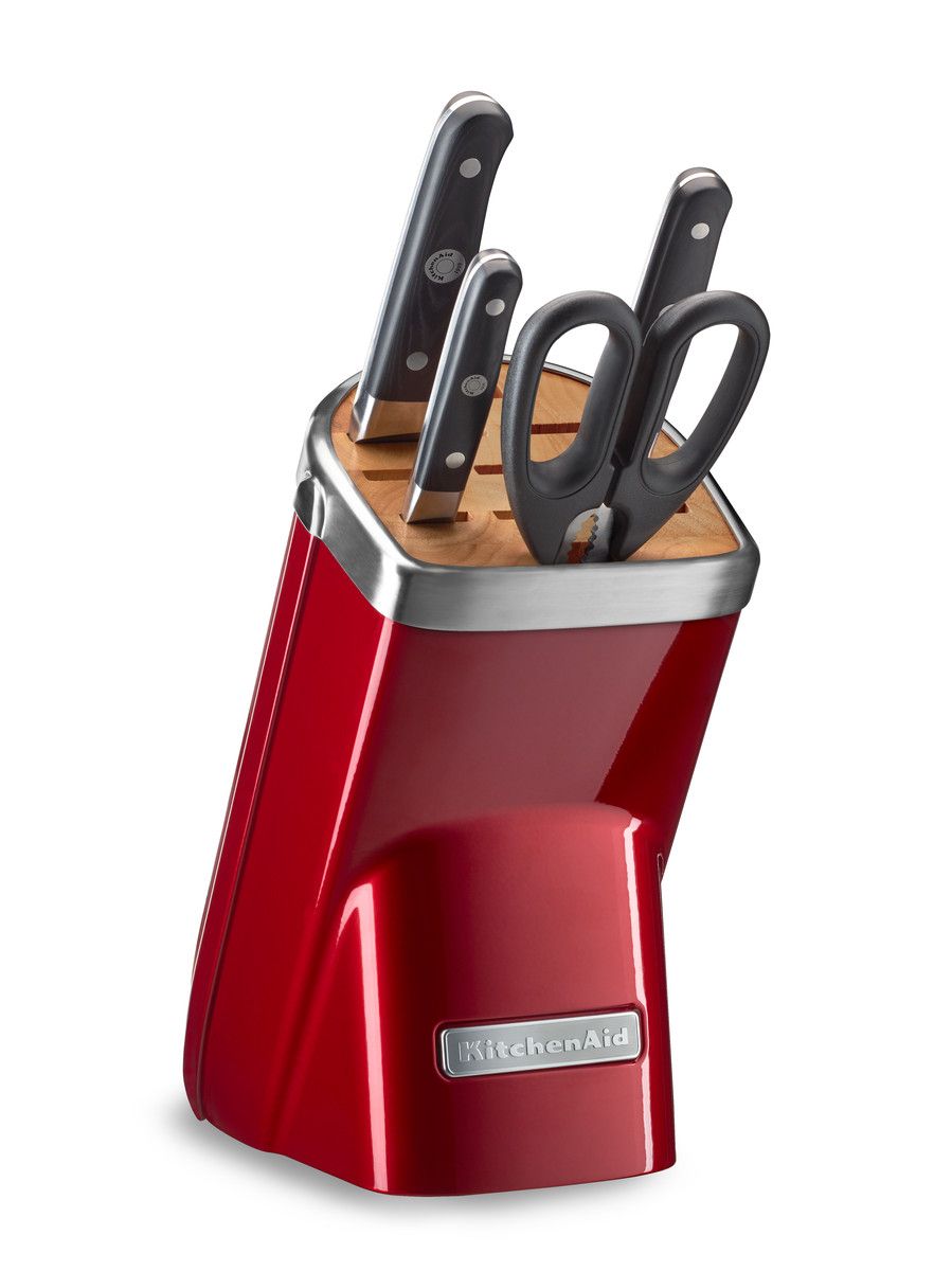 KitchenAid Sada nožů s blokem, 5 ks, červená metalíza KKFMA05ACA - Chefshop.cz
