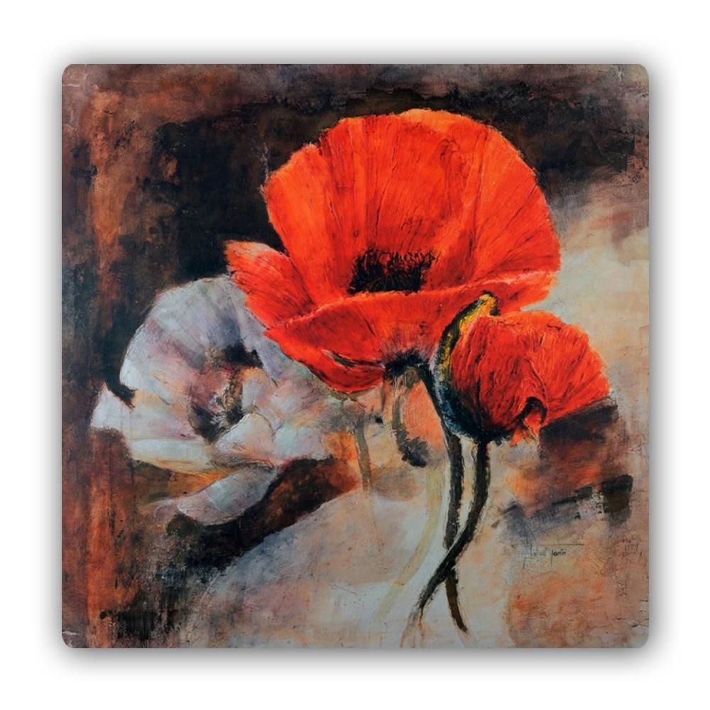 CARO Kovový obraz - Poppies - Still Life 30x30 cm - GLIX DECO s.r.o.