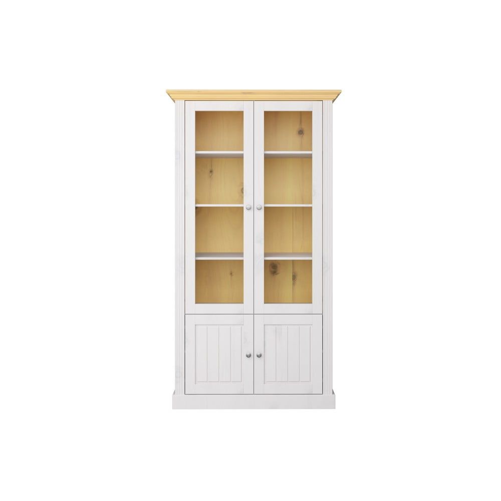 Mléčně bíle lakovaná dvojitá vitrína z borovicového dřeva s hnědou deskou Steens Monaco Leached - Bonami.cz