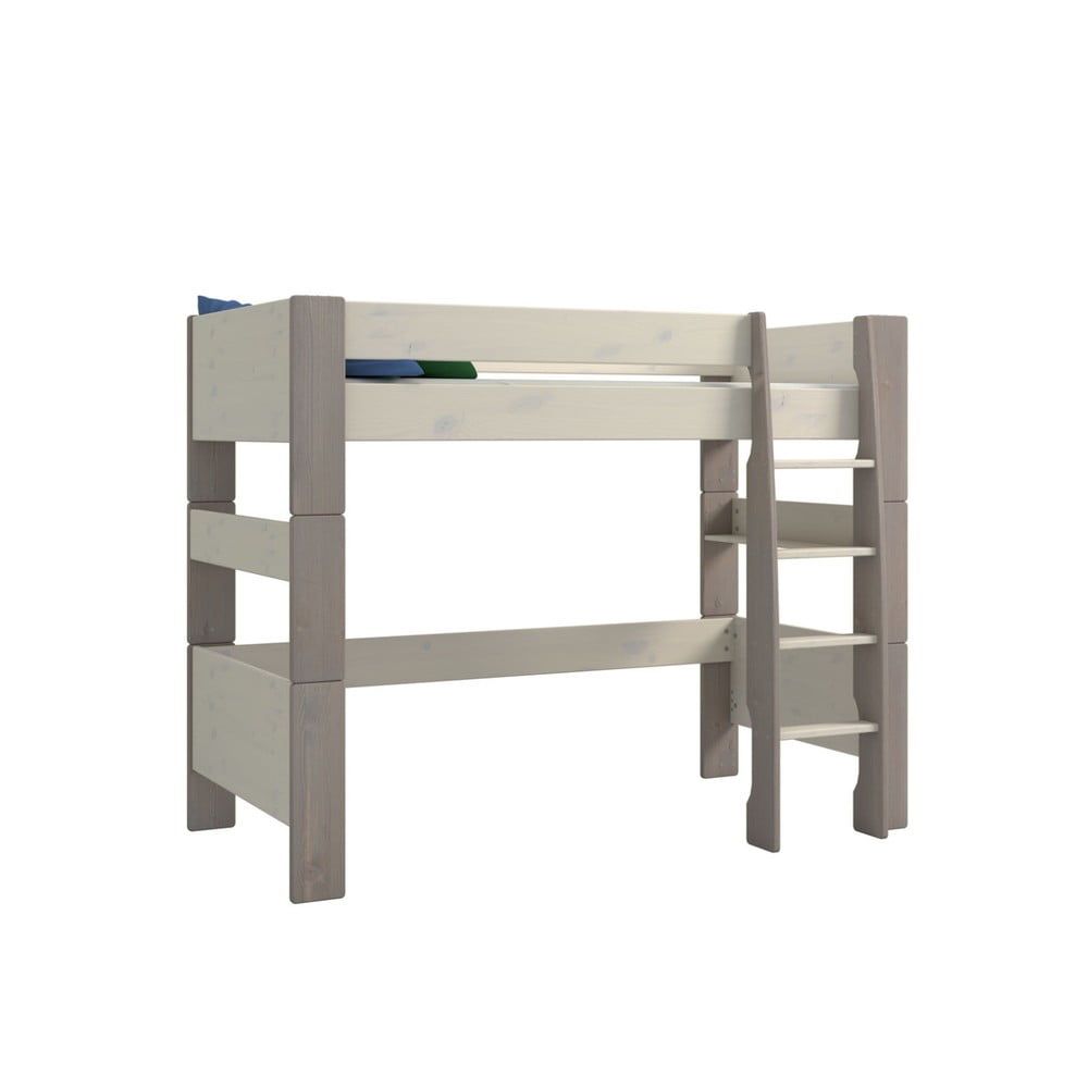 Mléčně bíle lakovaná dětská patrová postel z borovicového dřeva s šedými nohy Steens For Kids, výška 164 cm - Bonami.cz