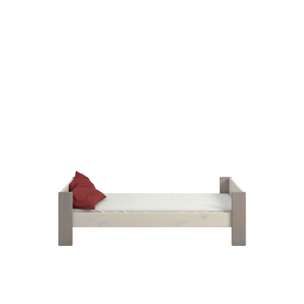 Mléčně bíle lakovaná dětská postel z borovicového dřeva s šedými nohy Steens For Kids, 90 x 200 cm - Bonami.cz