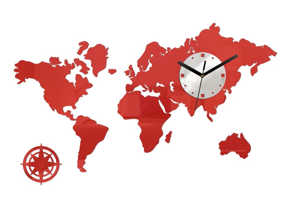 ModernClock 3D nalepovací hodiny Mapa světa červená - Houseland.cz