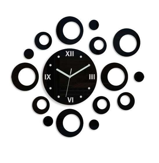 ModernClock 3D nalepovací hodiny Rings černé - Houseland.cz