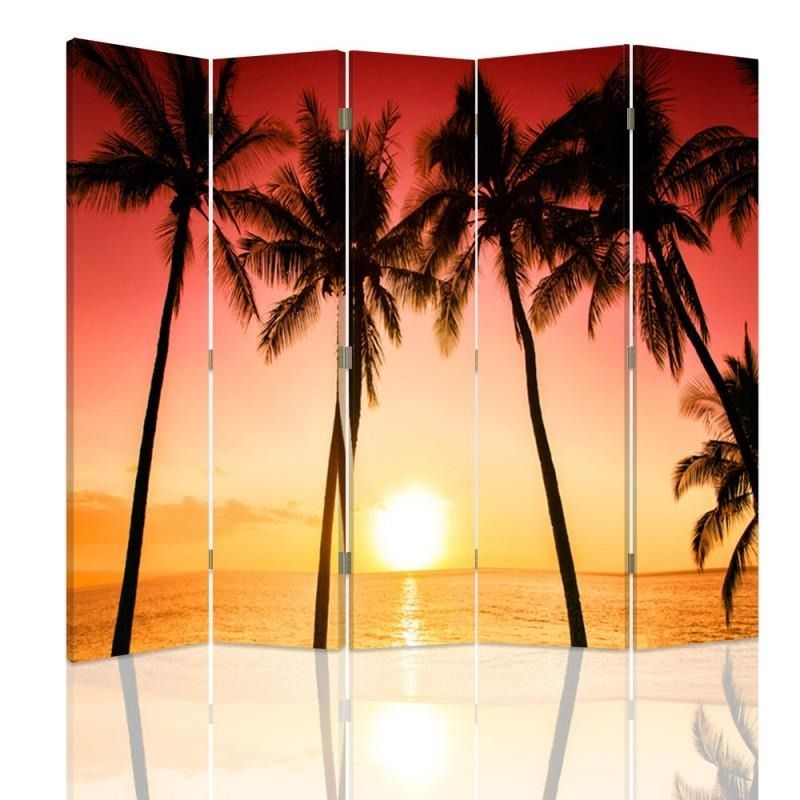 Paraván - Sunset And Palm Trees | pětidílný | oboustranný 180x150 cm - GLIX DECO s.r.o.