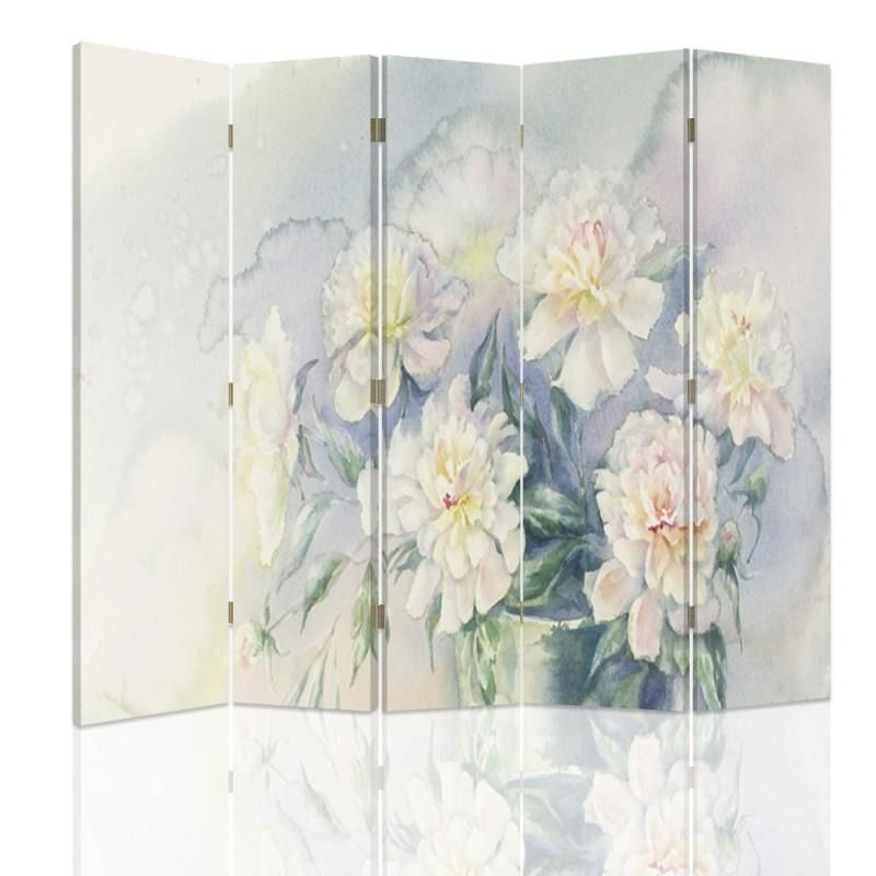 Paraván - White Flowers 3 | pětidílný | oboustranný 180x150 cm - GLIX DECO s.r.o.