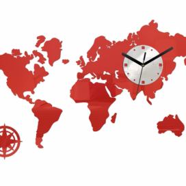 ModernClock 3D nalepovací hodiny Mapa světa červená