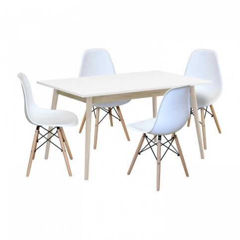 Idea Jídelní stůl NATURE + 4 židle UNO bílé - ATAN Nábytek